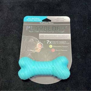 Playology Dual Layer Bone Dog Toy All-Natural Peanut Butter Scent Medium Blue